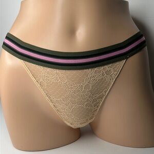 Forever 21 Beige Lace With‎ Sporty Stripe Elastic Waistband Panties Sz M NWT